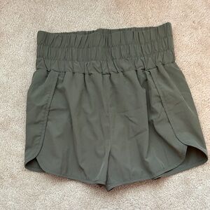 New In High-Waist Athletic Shorts in Olive Green